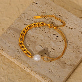 316 Stainless Steel Pearls Double Link-Chain Bracelet For Women