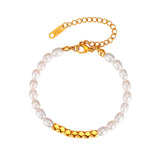 316 Stainless Steel Pearls Double Link-Chain Bracelet For Women