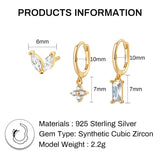 925 Silver Zircon Stud Earrings Set For Women Girls Piercing Jewelry