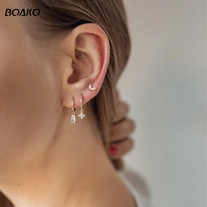 925 Silver Zircon Stud Earrings Set For Women Girls Piercing Jewelry