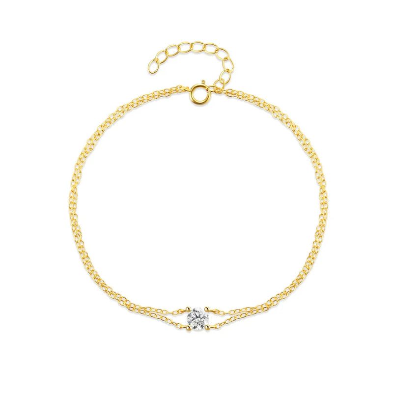 925 Silver Bracelets Minimalist Zircon Double Layer Single Zircon Couple Jewelry