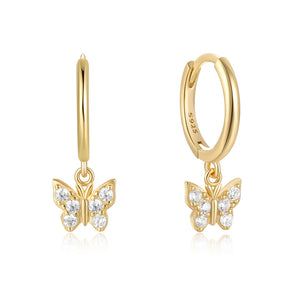 925 Silver Butterfly Drop Earring Micro Inlaid CZ Ear Buckle Earrings