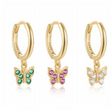 925 Silver Butterfly Drop Earring Micro Inlaid CZ Ear Buckle Earrings