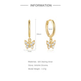 925 Silver Butterfly Drop Earring Micro Inlaid CZ Ear Buckle Earrings