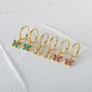 925 Silver Butterfly Drop Earring Micro Inlaid CZ Ear Buckle Earrings