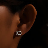 925 Silver Double Circle Zircon Earrings for Women
