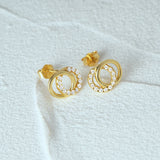925 Silver Double Circle Zircon Earrings for Women