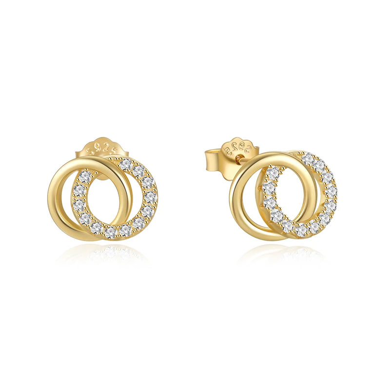 925 Silver Double Circle Zircon Earrings for Women