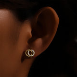 925 Silver Double Circle Zircon Earrings for Women