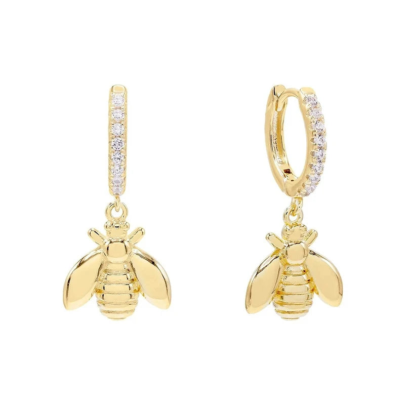 925 Silver Little Bee Pendant Earrings 18K Plated Jewelry