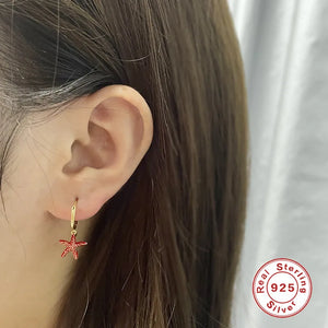 925 Silver Starfish Hoop Earrings for Women