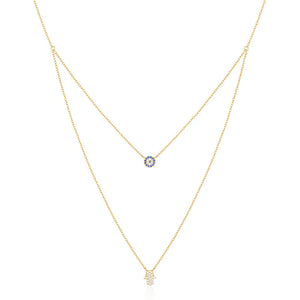 Evil Eye Palm Pendant Necklaces Crystal Double Layer Couple Jewelry