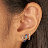 925 Silver Geometric Crystal Stud Earrings Colorful Zircon Piercing Jewelry