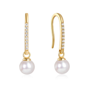 925 Silver Zircon Ear Hook Pearl Earrings