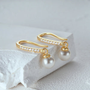 925 Silver Zircon Ear Hook Pearl Earrings