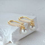 925 Silver Zircon Ear Hook Pearl Earrings