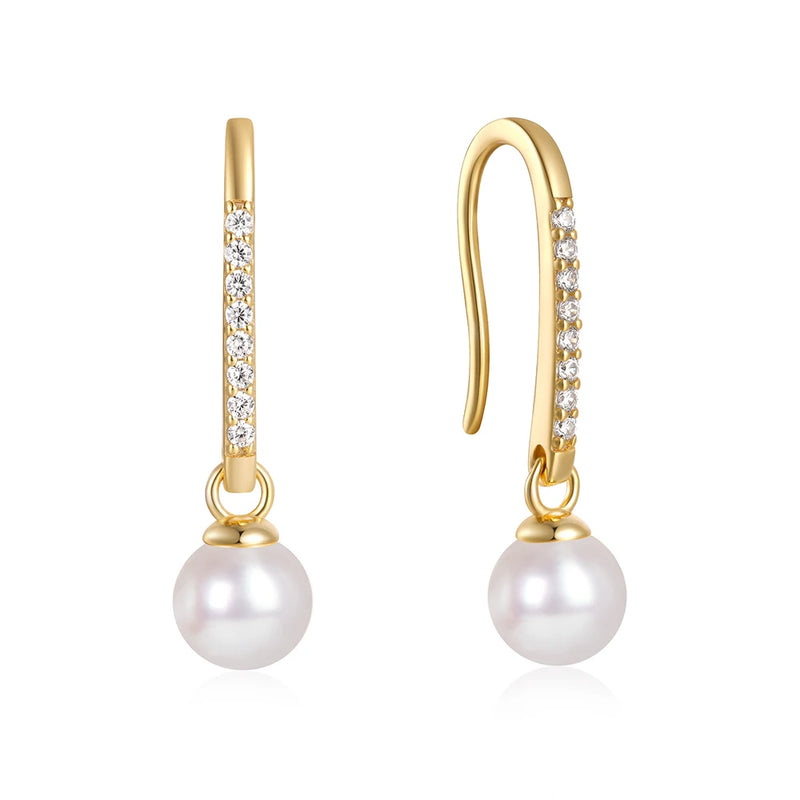 925 Silver Zircon Ear Hook Pearl Earrings