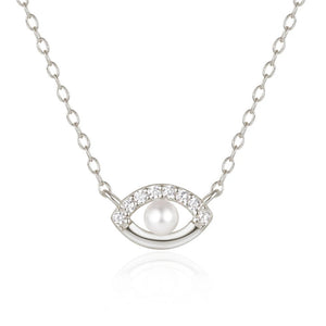 925 Silver Pearl Pendant Evil Eye Zircon Necklace Women Gift