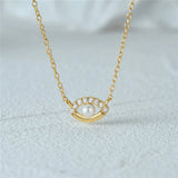 925 Silver Pearl Pendant Evil Eye Zircon Necklace Women Gift