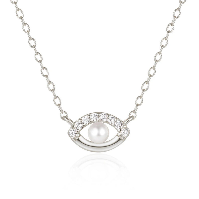 925 Silver Pearl Pendant Evil Eye Zircon Necklace Women Gift