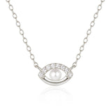 925 Silver Pearl Pendant Evil Eye Zircon Necklace Women Gift
