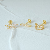 925 Sterling Silver Geometric Zircon Leaf Earrings