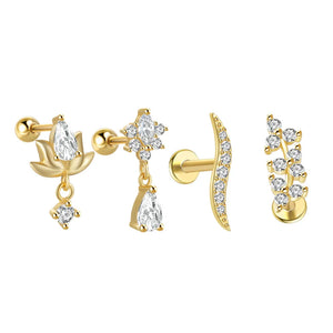 925 Sterling Silver Geometric Zircon Leaf Earrings
