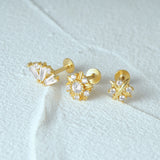 925 Sterling Silver Geometric Zircon Leaf Earrings