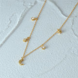 925 Silver Stacked Necklace 18K Plated Star Moon Crystal Double Layered Choker