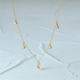 925 Silver Stacked Necklace 18K Plated Star Moon Crystal Double Layered Choker