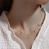 925 Silver Stacked Necklace 18K Plated Star Moon Crystal Double Layered Choker
