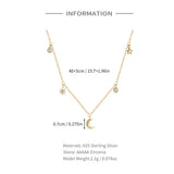 925 Silver Stacked Necklace 18K Plated Star Moon Crystal Double Layered Choker