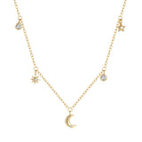 925 Silver Stacked Necklace 18K Plated Star Moon Crystal Double Layered Choker