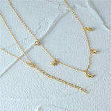 925 Silver Stacked Necklace 18K Plated Star Moon Crystal Double Layered Choker