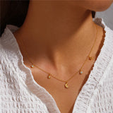 925 Silver Stacked Necklace 18K Plated Star Moon Crystal Double Layered Choker