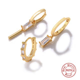 925 Silver Zircon Stud Earrings 3PCS Set Rainbow Hoop Pendientes Plata Jewelry
