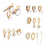 925 Silver Zircon Stud Earrings 3PCS Set Rainbow Hoop Pendientes Plata Jewelry