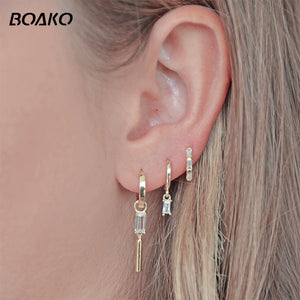 925 Silver Zircon Stud Earrings 3PCS Set Rainbow Hoop Pendientes Plata Jewelry