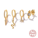925 Silver Zircon Stud Earrings 3PCS Set Rainbow Hoop Pendientes Plata Jewelry