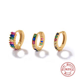 925 Silver Zircon Stud Earrings 3PCS Set Rainbow Hoop Pendientes Plata Jewelry