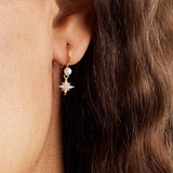 925 Sterling Silver Women's Earrings Octagram CZ Pearl Ear Hook Pendant