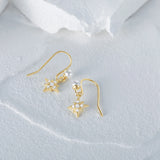 925 Sterling Silver Women's Earrings Octagram CZ Pearl Ear Hook Pendant