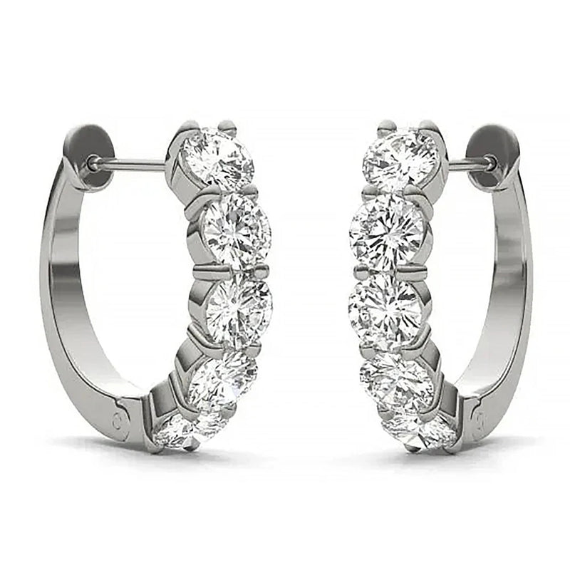 D VVS1 0.1CT Moissanite 925 Sterling Silver Hoop Earrings Platinum Plated