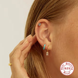 925 Silver Enamel Hoop Earrings Piercing Mom Gift CZ Colors