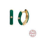 925 Silver Enamel Hoop Earrings Piercing Mom Gift CZ Colors