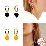 925 Silver Enamel Hoop Earrings Piercing Mom Gift CZ Colors