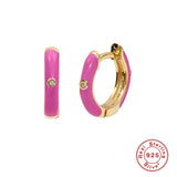 925 Silver Enamel Hoop Earrings Piercing Mom Gift CZ Colors