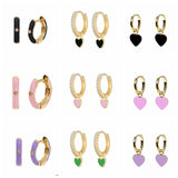 925 Silver Enamel Hoop Earrings Piercing Mom Gift CZ Colors