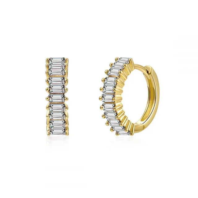 Silver Hoop Earrings with Zircon Pendientes Brincos Aretes