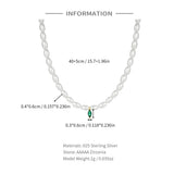 925 Sterling Silver Pearl Necklace Emerald Cross Pendant